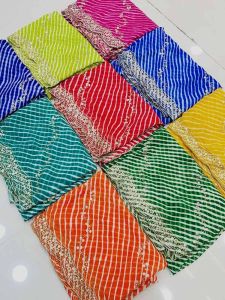 Georgette Leheriya Print Four Side Cutwork Dupatta