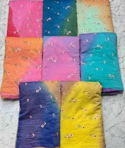 Mul Chanderi 3D Leheriya Butti Embroidery Fabric