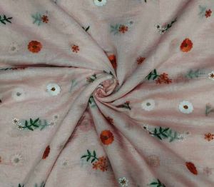 Mul Chanderi Allover Multi Thread Butta Embroidery Fabric