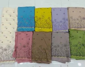 Mul Chanderi Mukesh Work Daman Embroidery Fabric