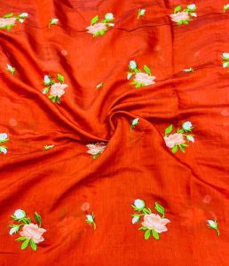 Mul Chanderi Thread Butta Embroidered Fabric