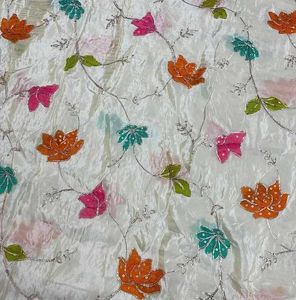 Shimmer Brush Print Gota Embroidery Fabric
