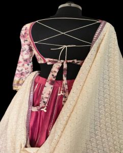 Ladies Light Pink and White Satin Silk Lehenga Choli with Tissue Silk Dupatta