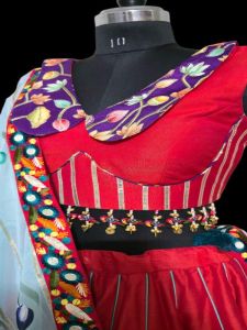 Ladies Red Pure Chinon Silk Lehenga Choli with Embroidered Dupatta