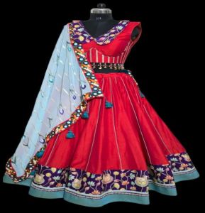 Ladies Red Pure Chinon Silk Lehenga Choli with Embroidered Dupatta