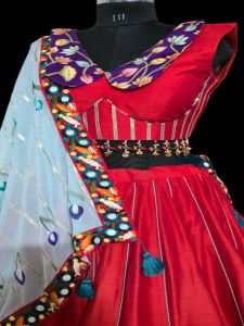 Ladies Red Pure Chinon Silk Lehenga Choli with Embroidered Dupatta