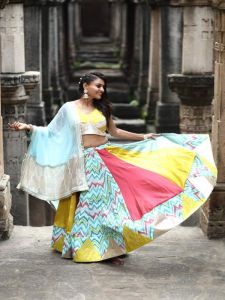 Ladies Multicolor Silk Slub Flare Lehenga Choli with Dupatta