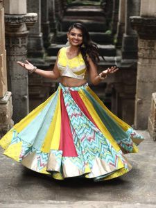 Ladies Multicolor Silk Slub Flare Lehenga Choli with Dupatta