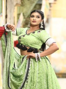 Ladies Pista Green Satin Silk Flare Lehenga Choli with Dupatta