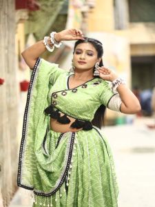 Ladies Pista Green Satin Silk Flare Lehenga Choli with Dupatta
