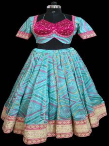 Ladies Sky Blue and Pink Satin Silk Lehenga Choli with Dupatta