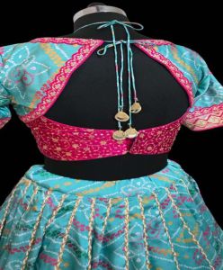 Ladies Sky Blue and Pink Satin Silk Lehenga Choli with Dupatta