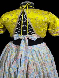 Ladies Yellow and White Printed Pure Cotton Lehenga Choli with Embroidered Dupatta