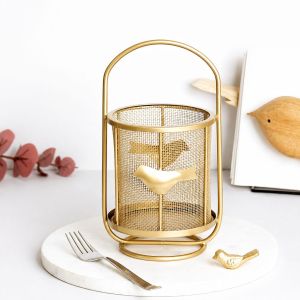 Gold Metal Mesh Cutlery Holder