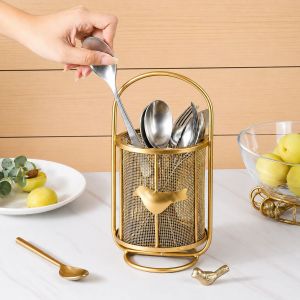 Gold Metal Mesh Cutlery Holder