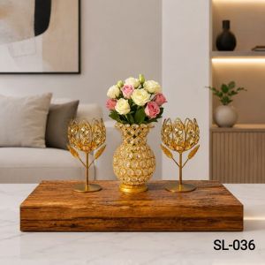 Crystal Flower Vase and Candle Holder Set