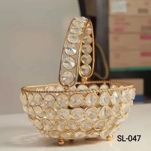 Decorative Crystal Basket with Handle