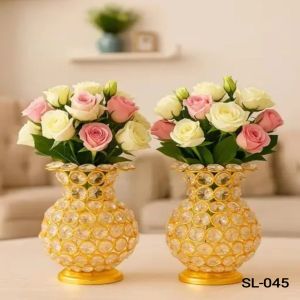 Decorative Golden Crystal Flower Vase Set
