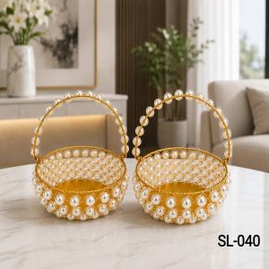 Decorative Golden Iron Basket with Pearl Work