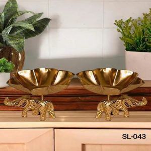 Golden Elephant Design Iron Urli Bowl