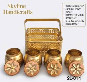 Golden Hammered Iron Jar Set with Basket