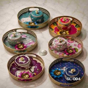 Iron Pooja Thali Set with Jar Lotus Diya