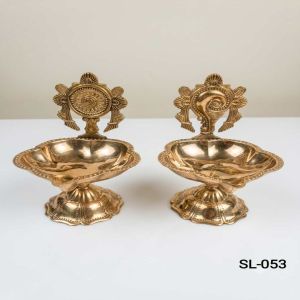 Peacock Design Brass Diya Set