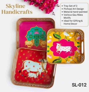 Pichwai Art Iron Tray Set