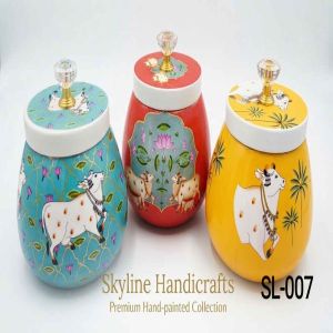Premium Hand Painted Pichwai Art Iron Jar Set