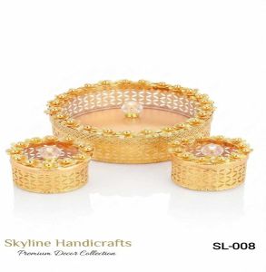 Round Gold Plated Iron Dry Fruit Box Set
