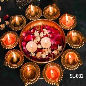 Traditional Golden Metal Diya Urli