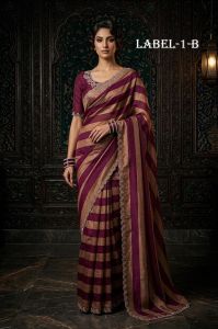 Ladies Black Floral Satin Silk Designer Saree