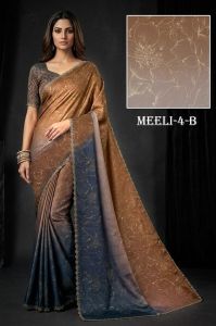 Ladies Brown Designer Satin Silk Party Wear Saree