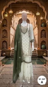 Ladies Designer Embroidered Sharara Suit Set