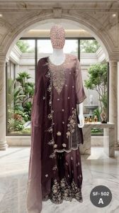 Ladies Embroidered Organza Suit Set
