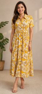 Ladies Floral Printed Cotton Midi Dress