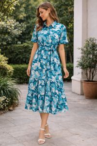 Ladies Floral Printed Cotton Midi Dress
