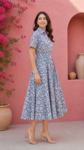 Ladies Floral Printed Cotton Midi Dress