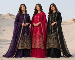 Ladies Heavy Embroidered Designer Palazzo Suit Set