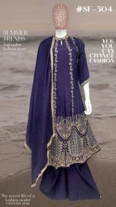 Ladies Navy Blue Heavy Embroidered Palazzo Suit Set