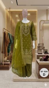 Ladies Olive Royale Ethnic Palazzo Set