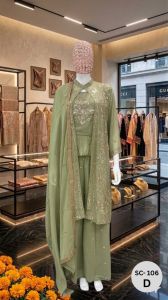 Ladies Premium Embroidered Chinnon Palazzo Suit Set