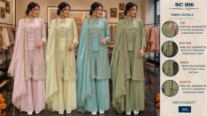 Ladies Premium Embroidered Chinnon Palazzo Suit Set