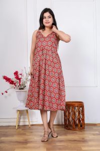 Ladies Printed Cotton A-Line Dress