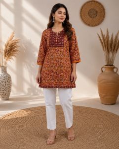 Ladies Printed Cotton Kurti Pant Set