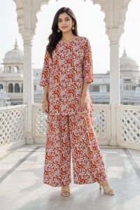 Ladies Rust Printed Cotton Co-Ord Set