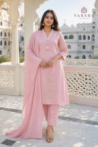 Ladies Sky Blue Embroidered Cotton Suit Set