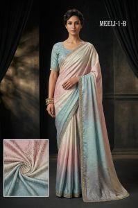 Ladies Sky Blue Pink Ombre Satin Silk Saree
