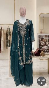 Ladies Teal Festive Palazzo Suit