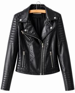 Ladies Black Moto Biker Leather Jacket